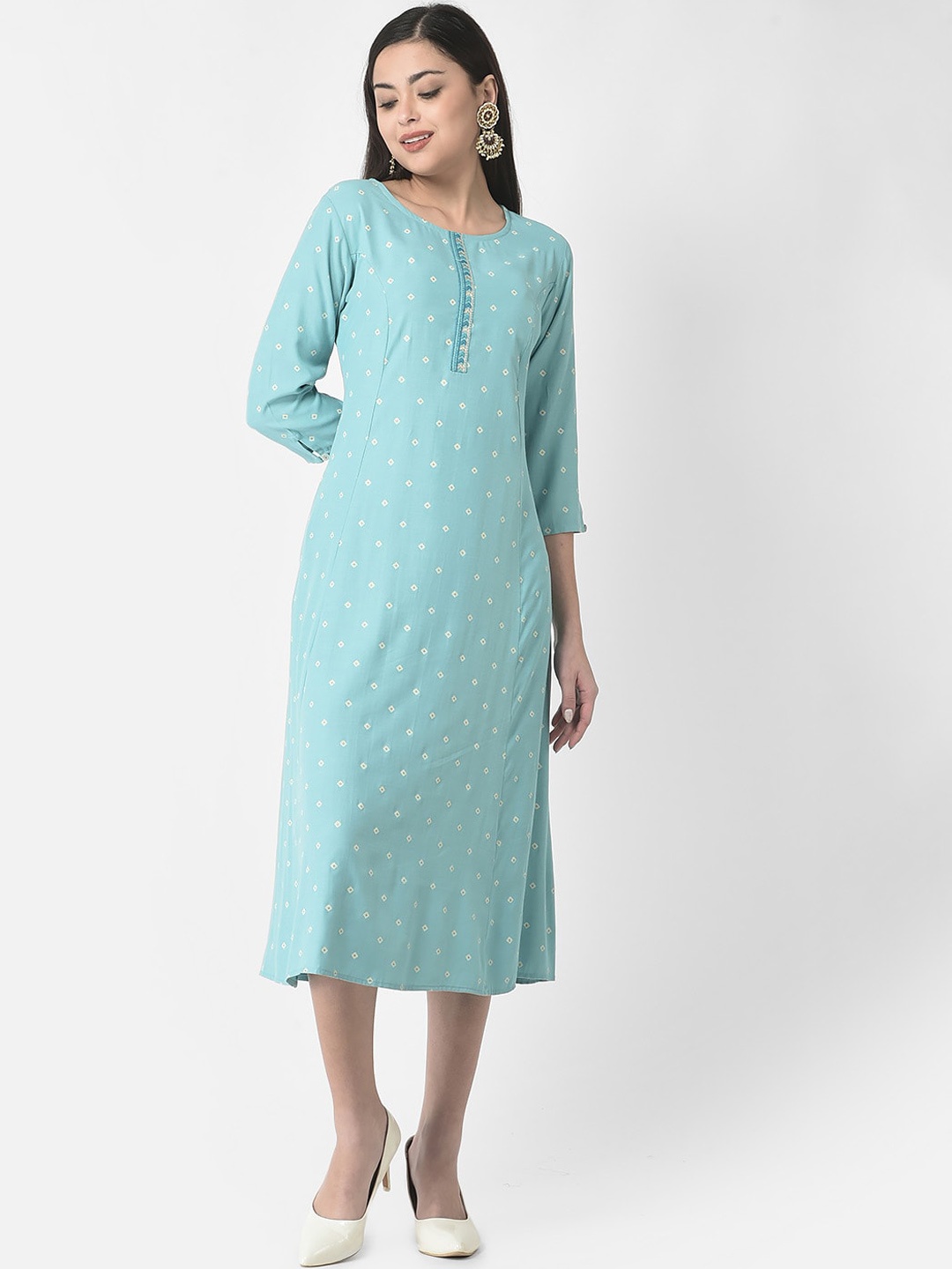 

Span Floral Printed A-Line Midi Dress, Blue