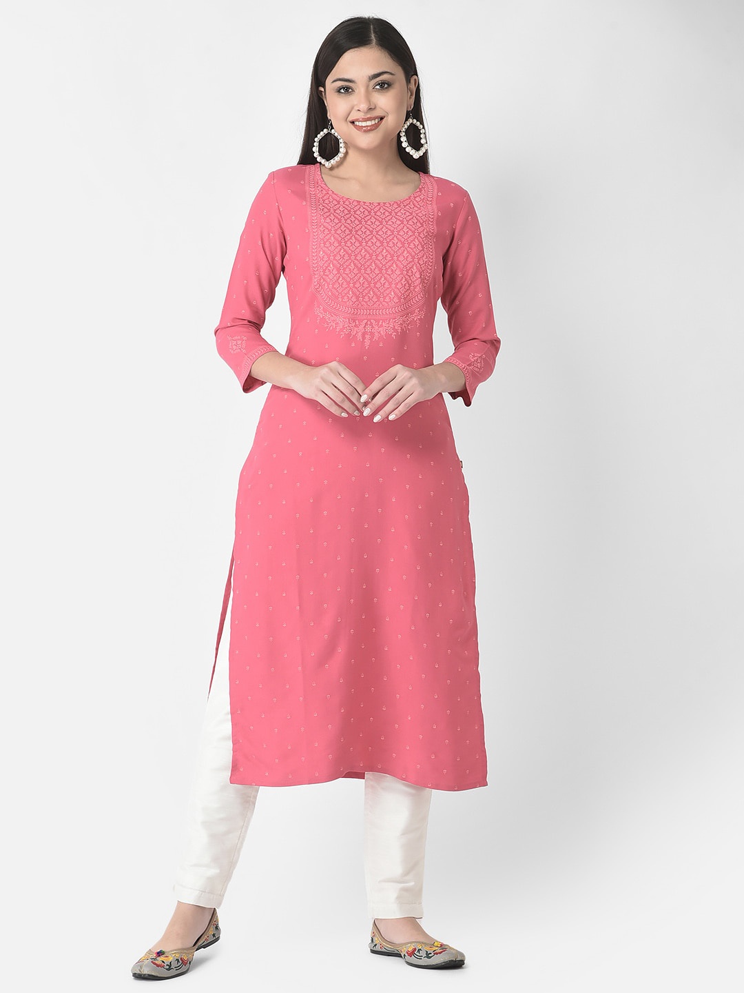 

Span Floral Printed Straight Kurta, Pink