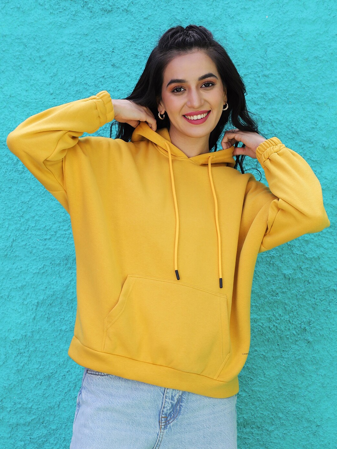 

Campus Sutra Hooded Cotton Pullovver Sweatshirt, Yellow