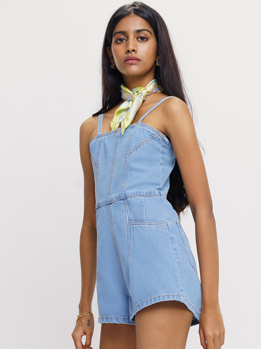 

FREAKINS Shoulder Straps Cotton Playsuit, Blue