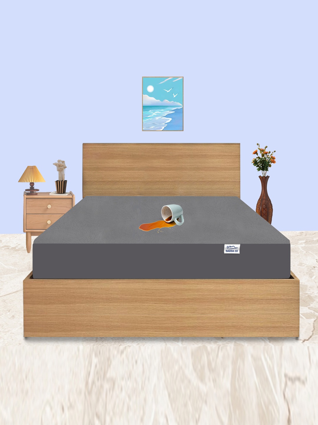 

GADDA CO Grey Queen Bed 100% Waterproof Premium Polycotton Mattress Protector