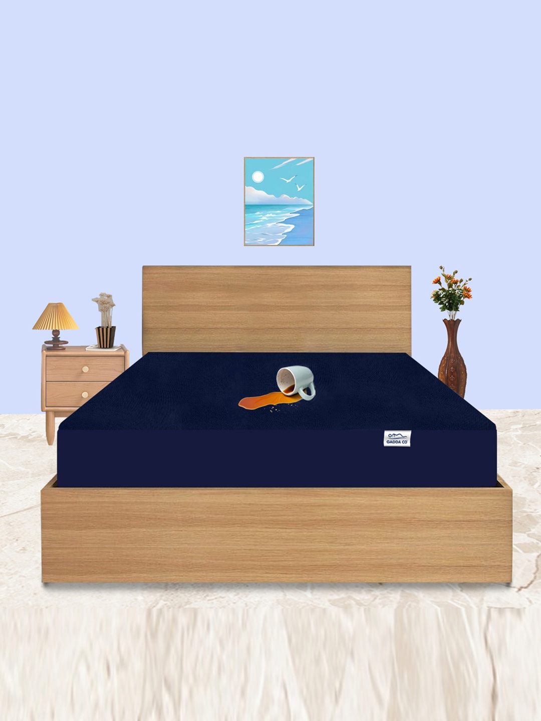 

GADDA CO Dark Blue Queen Bed 100% Waterproof Premium Polycotton Mattress Protector, Navy blue