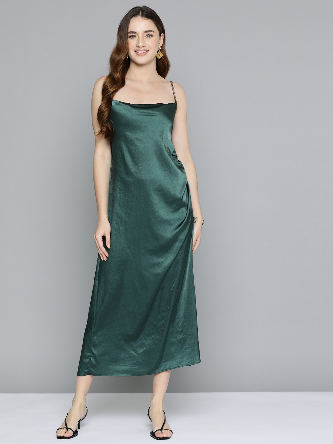 

SCOUP Satin A-Line Midi Dress, Green