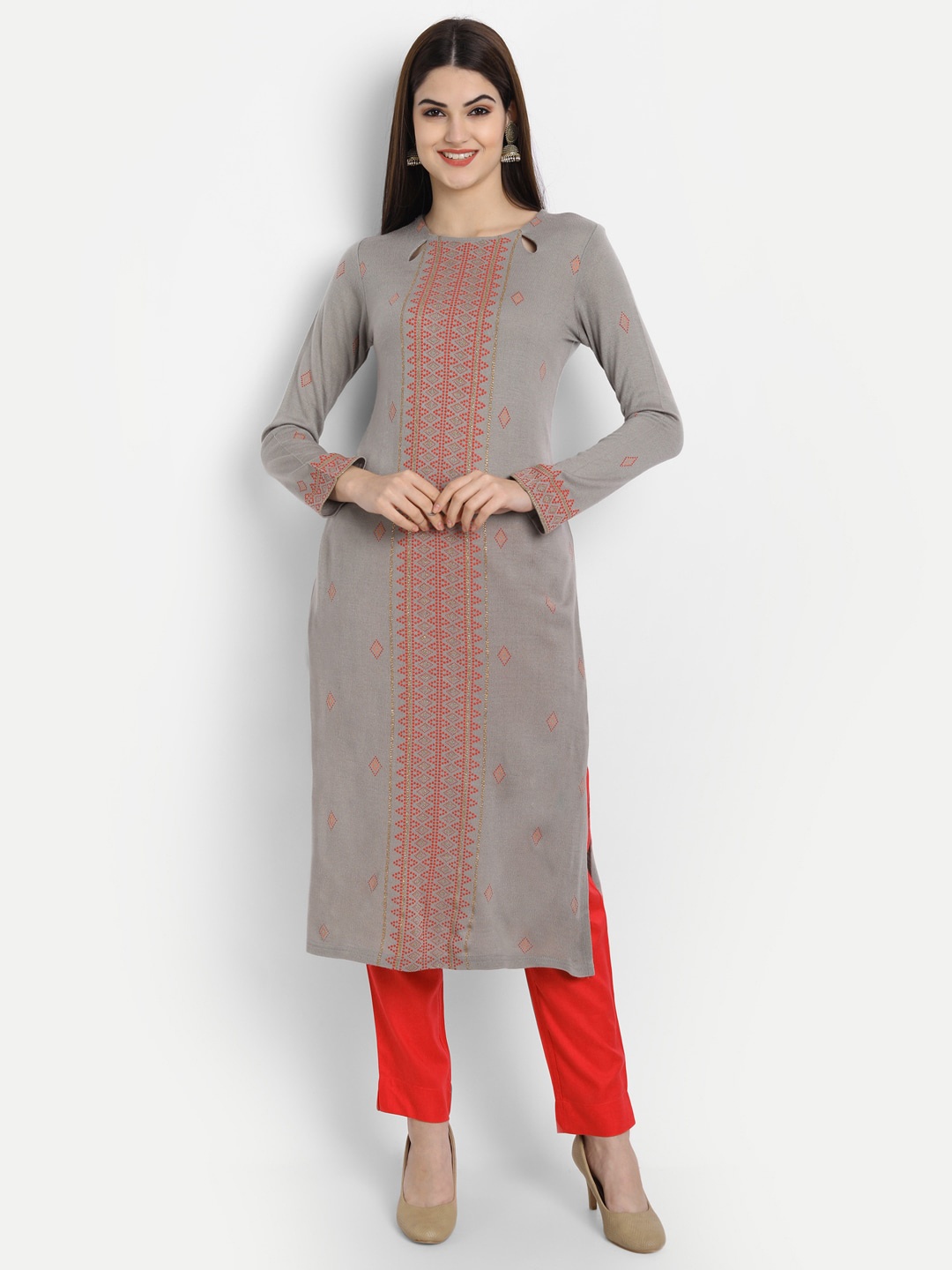

SUTI Geometric Printed Cut Out Straight Kurta, Grey