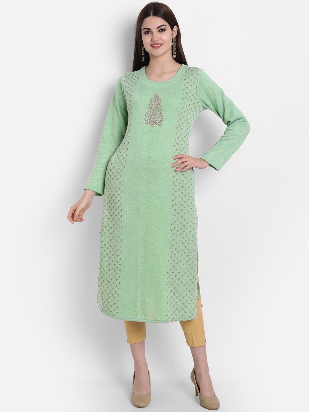 

SUTI Ethnic Motifs Printed Round Neck Kurta, Green