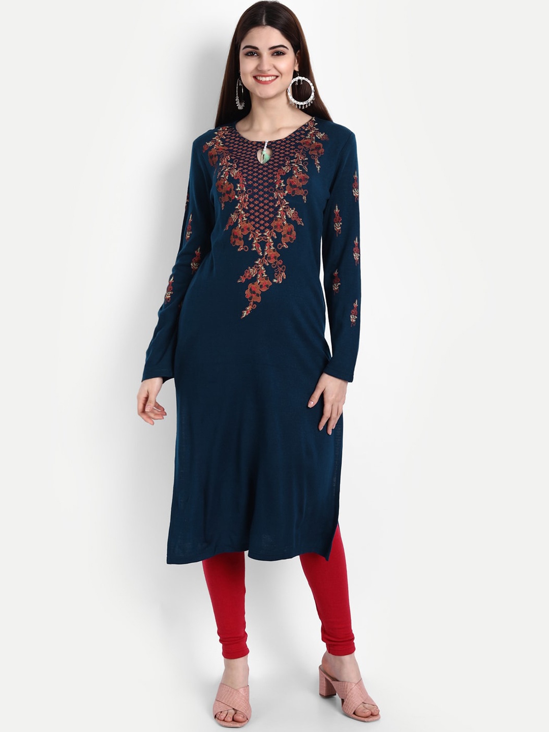 

SUTI Floral Printed Keyhole Neck Straight Kurta, Teal