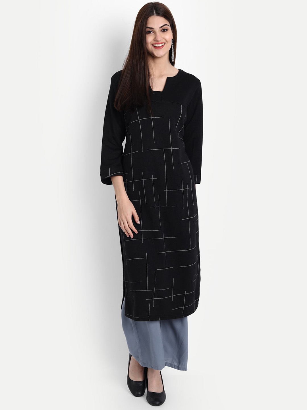 

SUTI Geometric Printed Wool Straight Kurta, Black