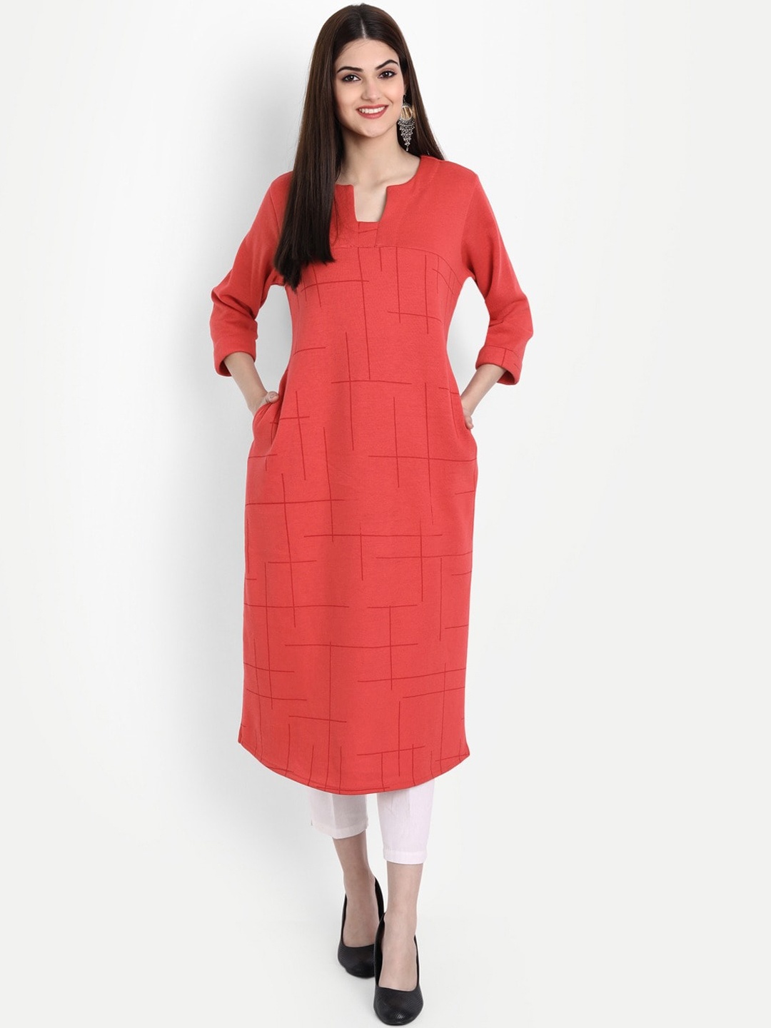 

SUTI Geometric Printed Regular Woollen Kurta, Red
