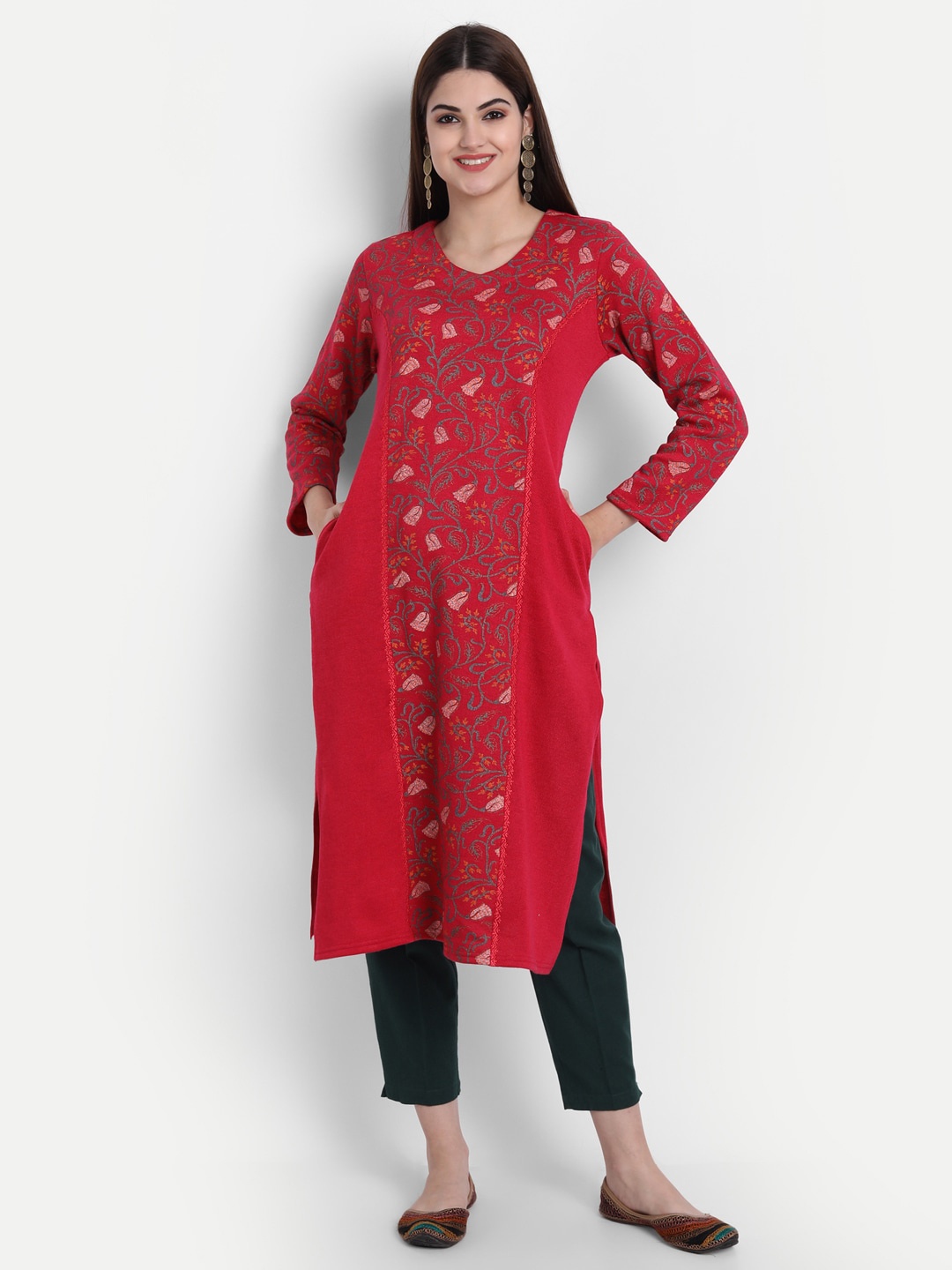 

SUTI Floral Printed Woollen Straight Kurta, Magenta