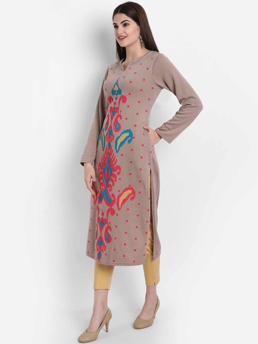 

SUTI Paisley Woven Design Woollen Straight Kurta, Grey