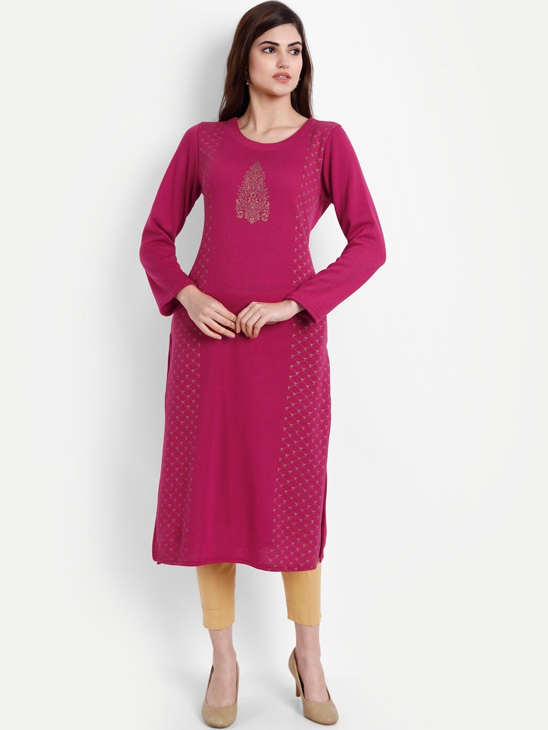 

SUTI Ethnic Motifs Printed Regular Woollen Kurta, Magenta