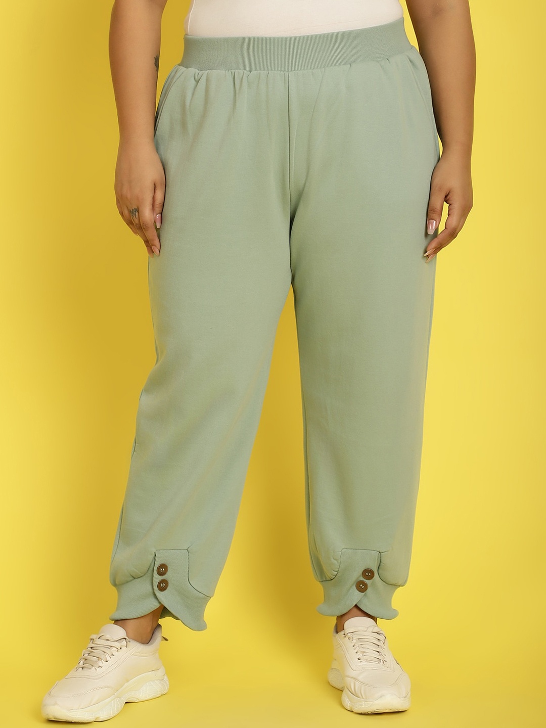 

theRebelinme Women Relaxed High-Rise Easy Wash Joggers, Green