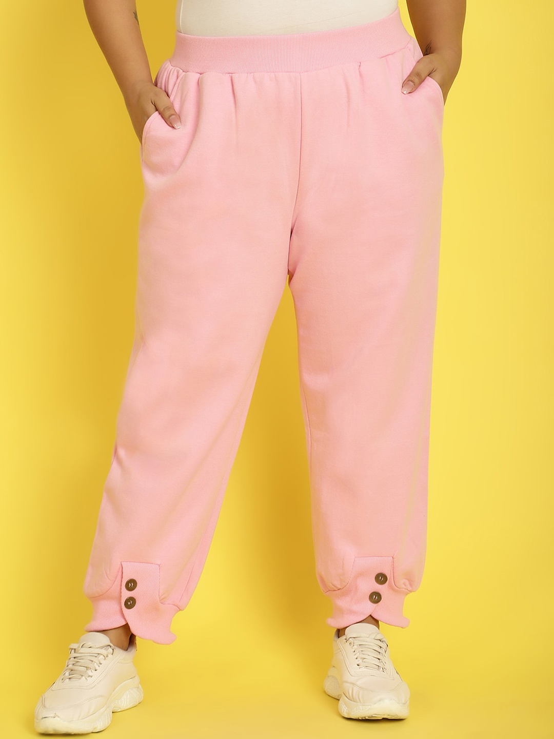 

theRebelinme Women Relaxed High-Rise Easy Wash Joggers, Pink