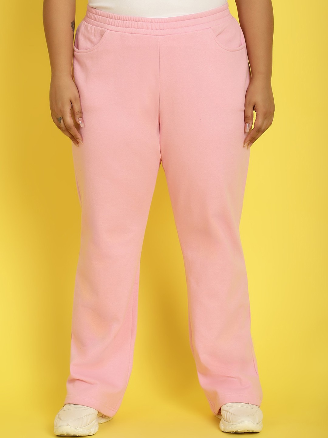 

theRebelinme Women Relaxed High-Rise Easy Wash Trousers, Pink