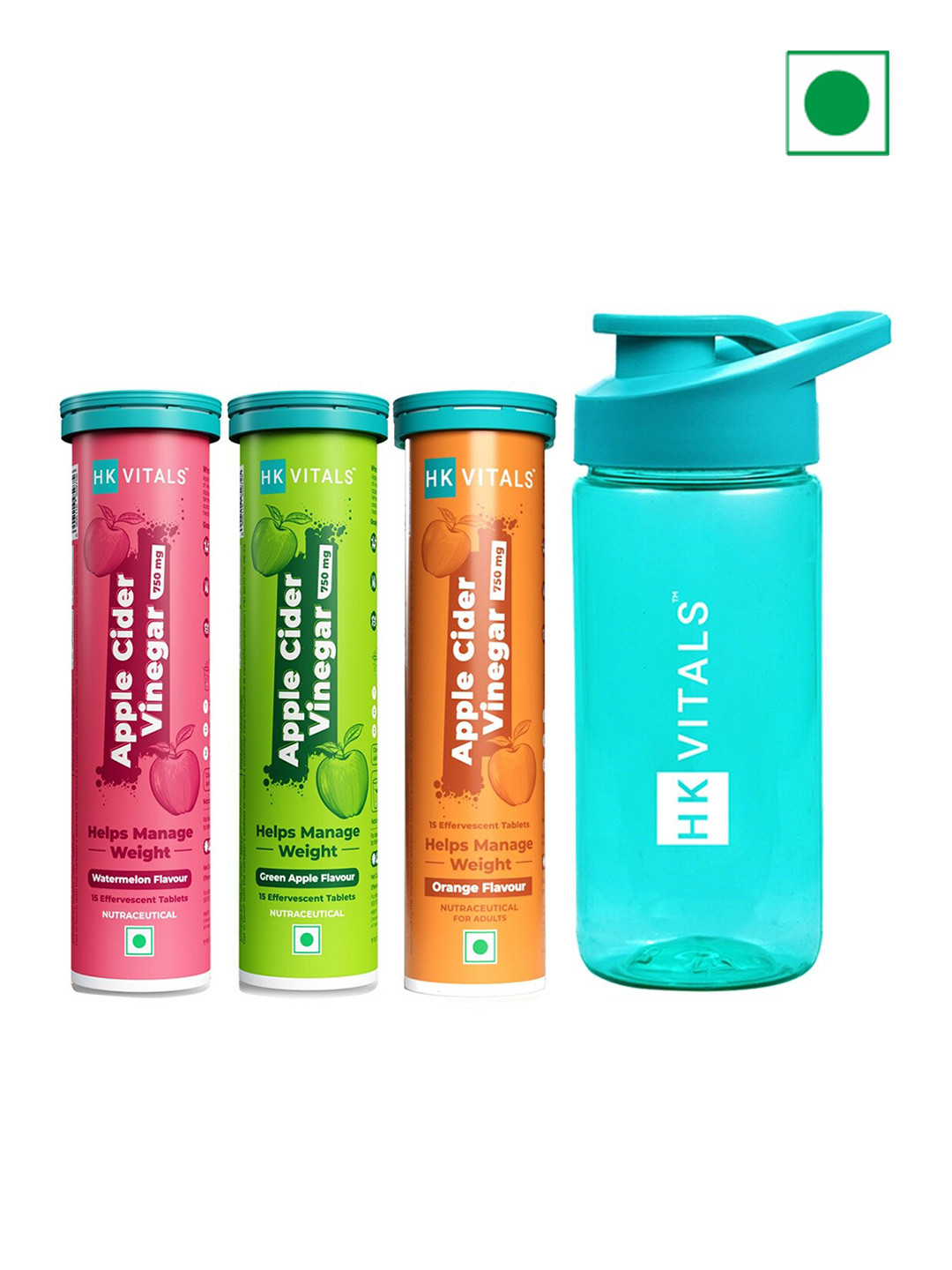 

HK VITALS Set Of 3 Flavoured Apple Cider Vinegar Tablets - 15Pcs Each With Sipper Bottle, Pink