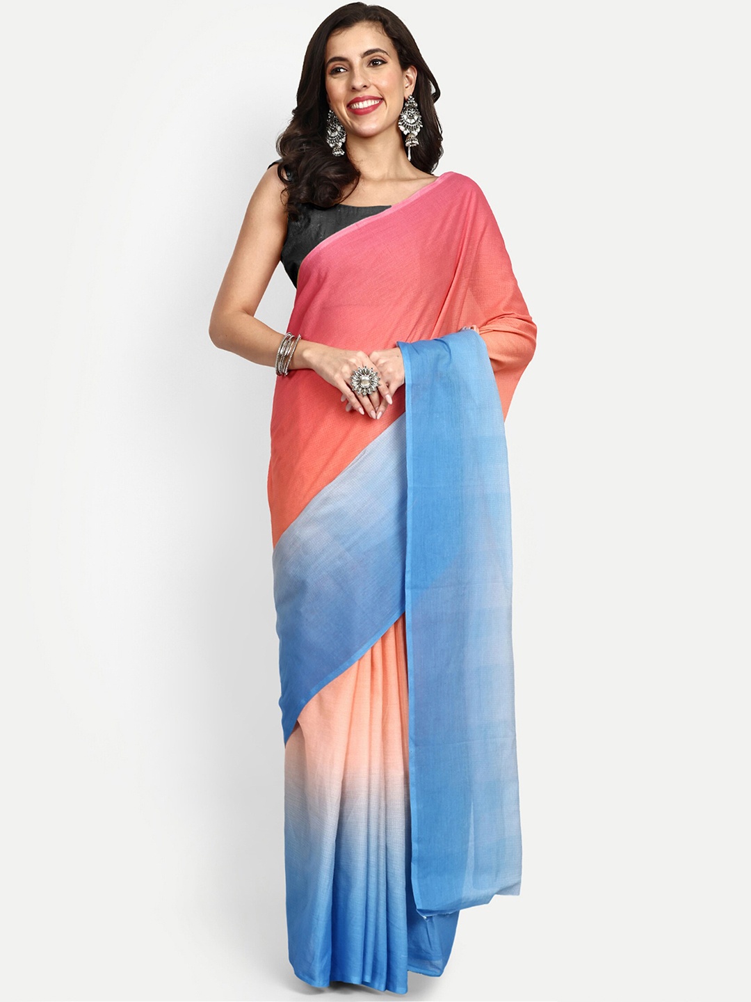 

BUTA BUTI Ombre Pure Cotton Saree, Rose