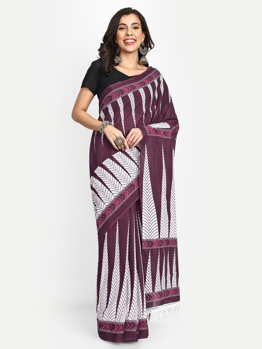 

BUTA BUTI Geometric Printed Pure Cotton Saree, Mauve