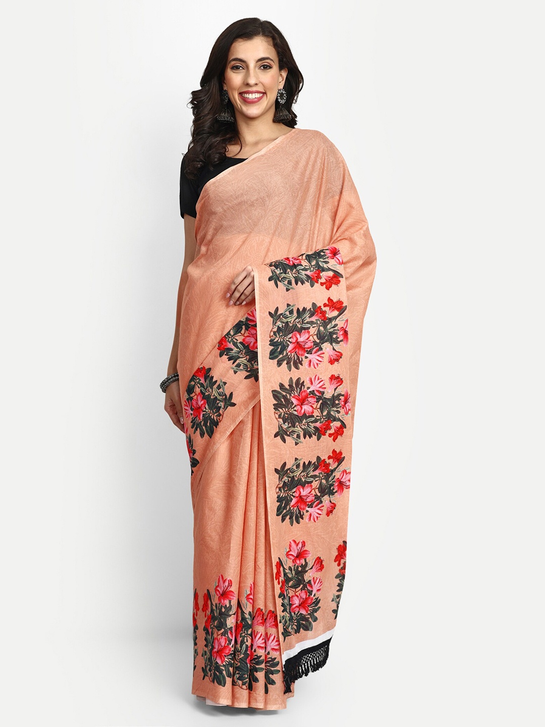 

BUTA BUTI Floral Printed Pure Cotton Saree, Peach