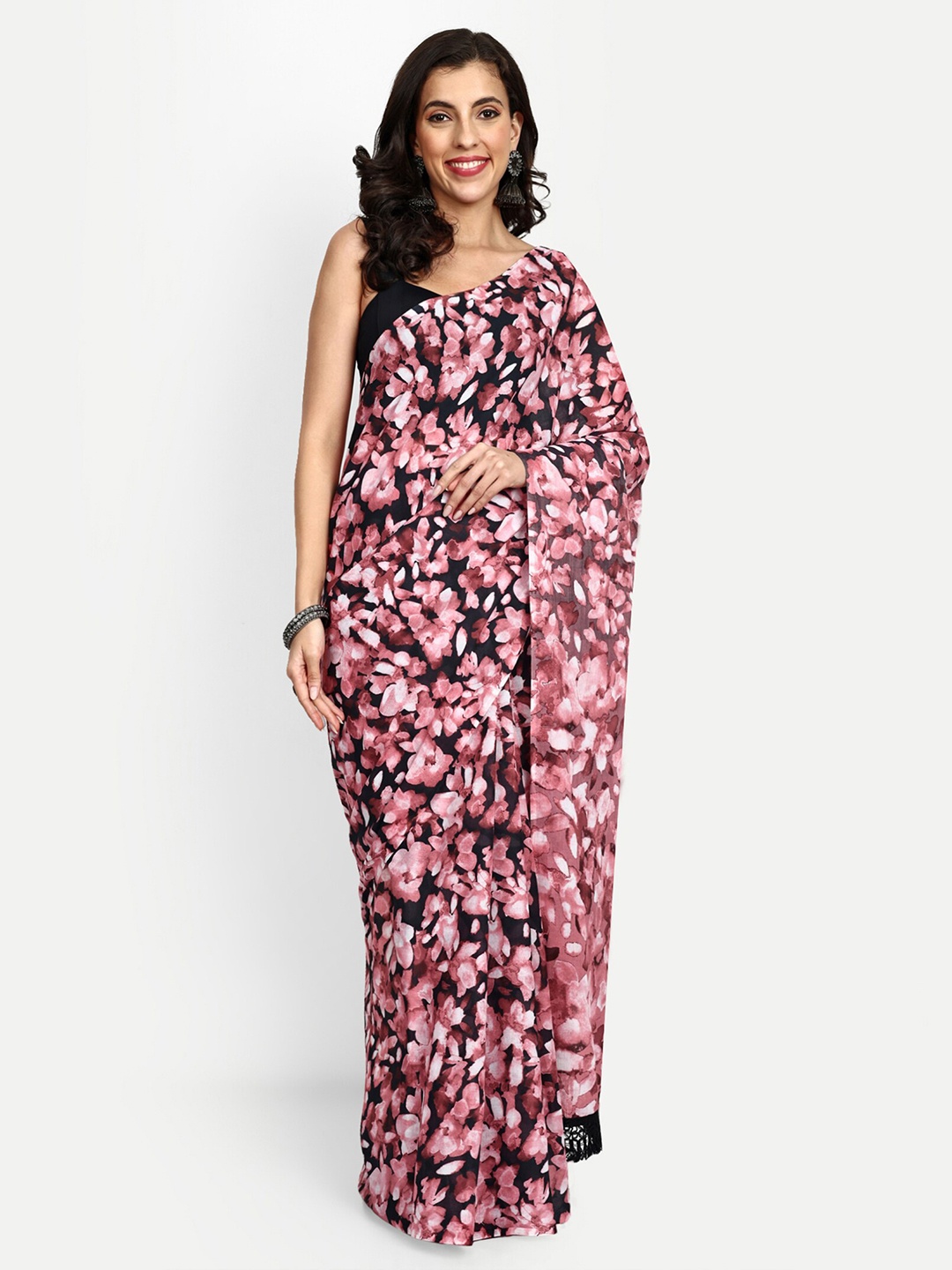 

BUTA BUTI Floral Printed Pure Cotton Saree, Pink