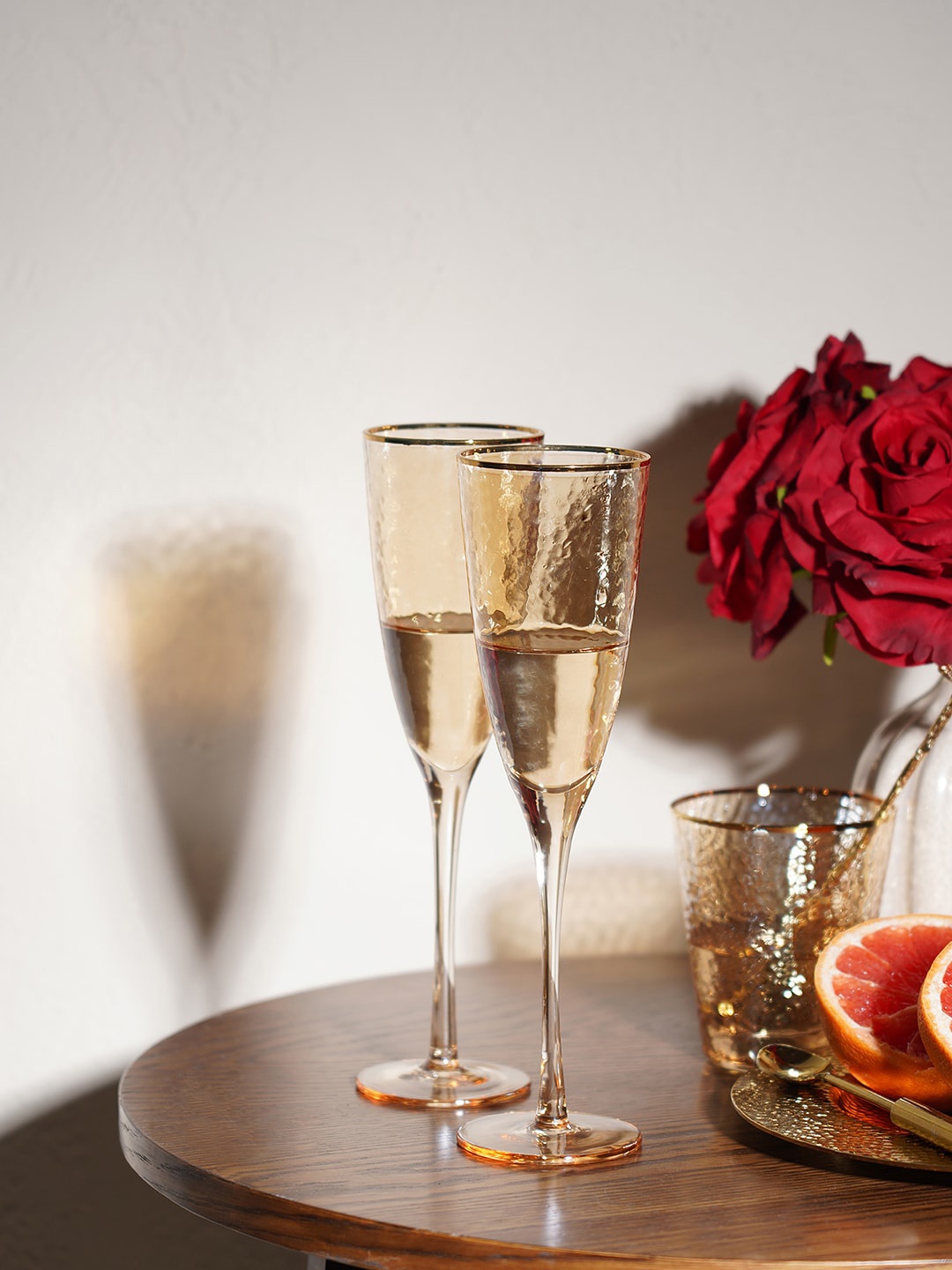 

Pure Home and Living Gold Toned 2 Pieces Hammered Wine Glasses