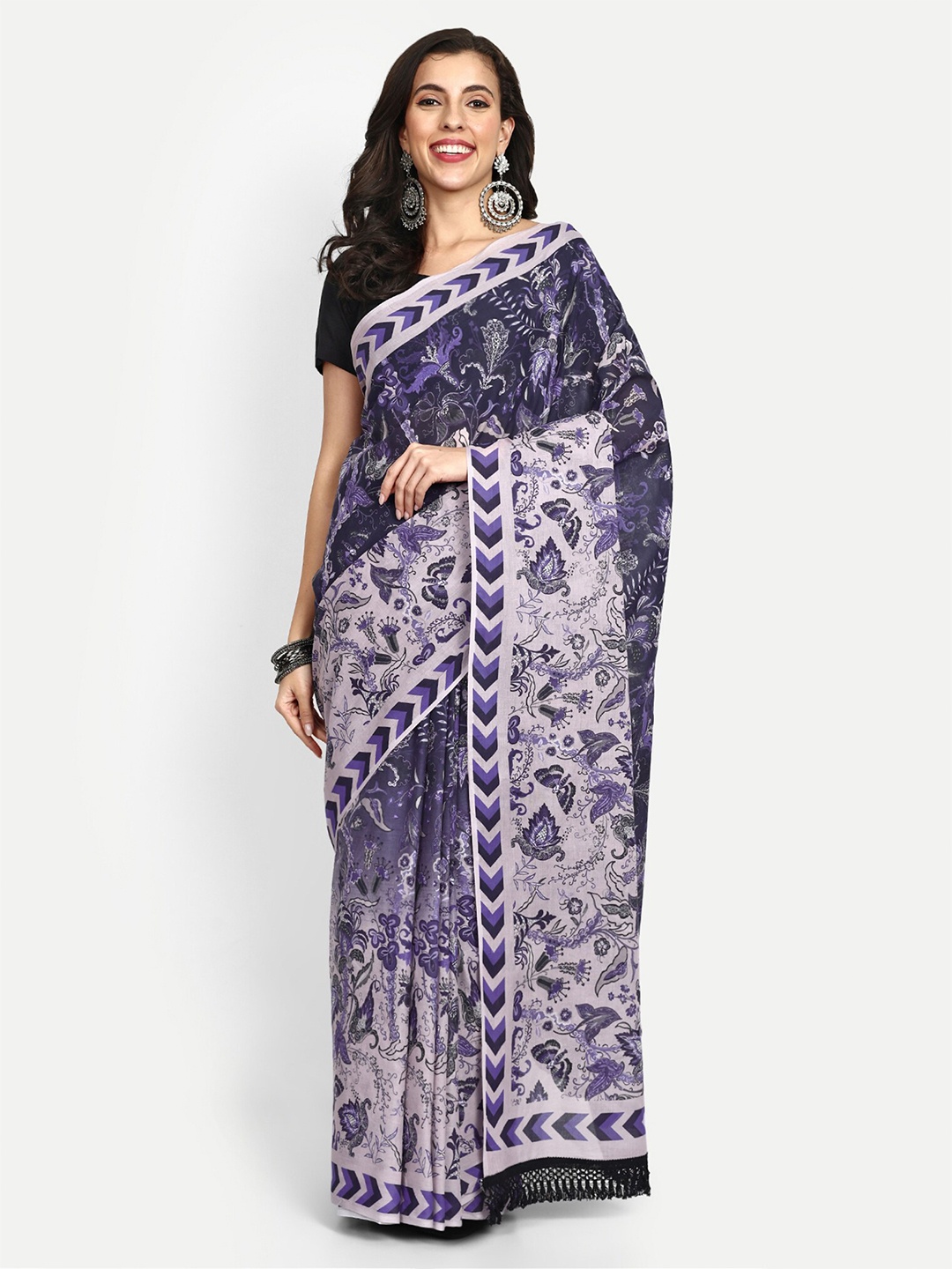 

BUTA BUTI Floral Printed Pure Cotton Saree, Purple
