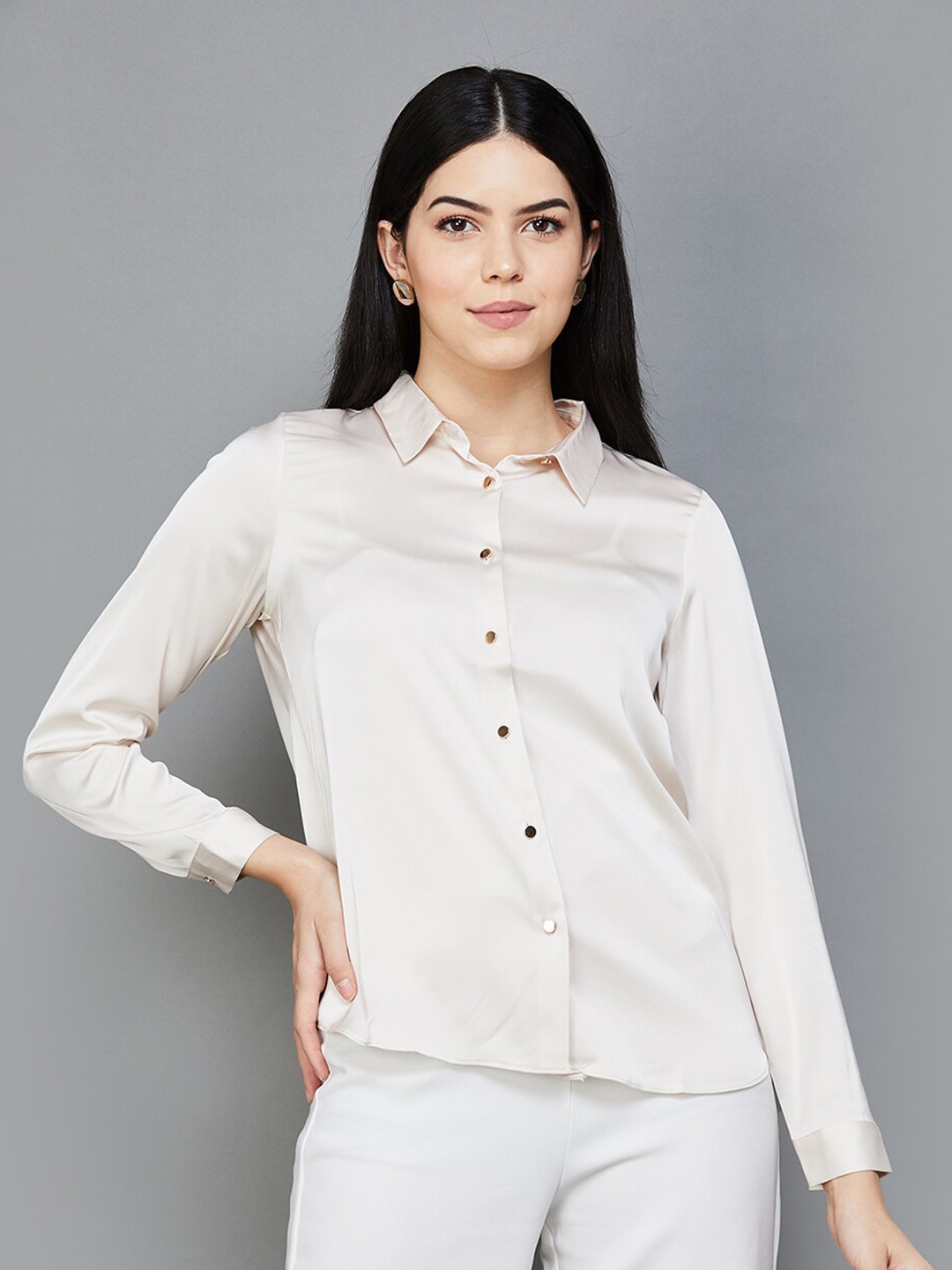 

CODE by Lifestyle Cuffed Sleeves Shirt Style Top, Off white