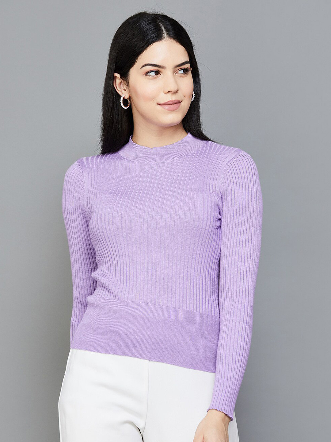 

CODE by Lifestyle Vertical Stripes Round Neck Top, Purple