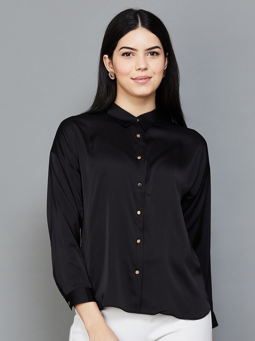 

CODE by Lifestyle Cuffed Sleeves Shirt Style Top, Black