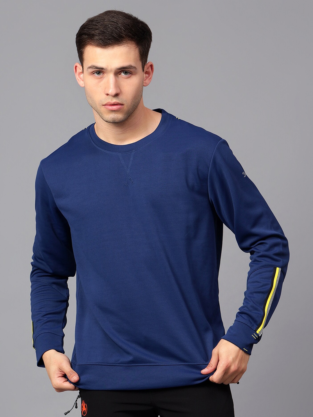 

Shiv Naresh Striped Round Neck Rapid-Dry Pullover Sweatshirt, Navy blue