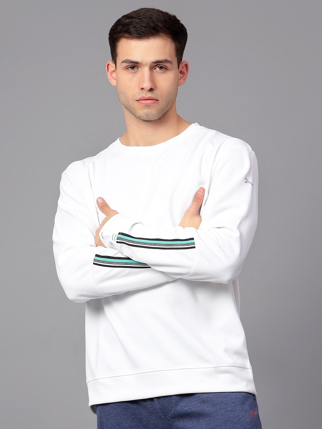 

Shiv Naresh Striped Round Neck Rapid-Dry Pullover Sweatshirt, White