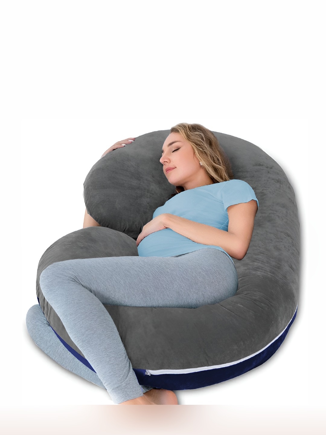 Mom's Moon Grey & Navy Blue Lightweight Full Body Support C Shaped Maternity Pillow