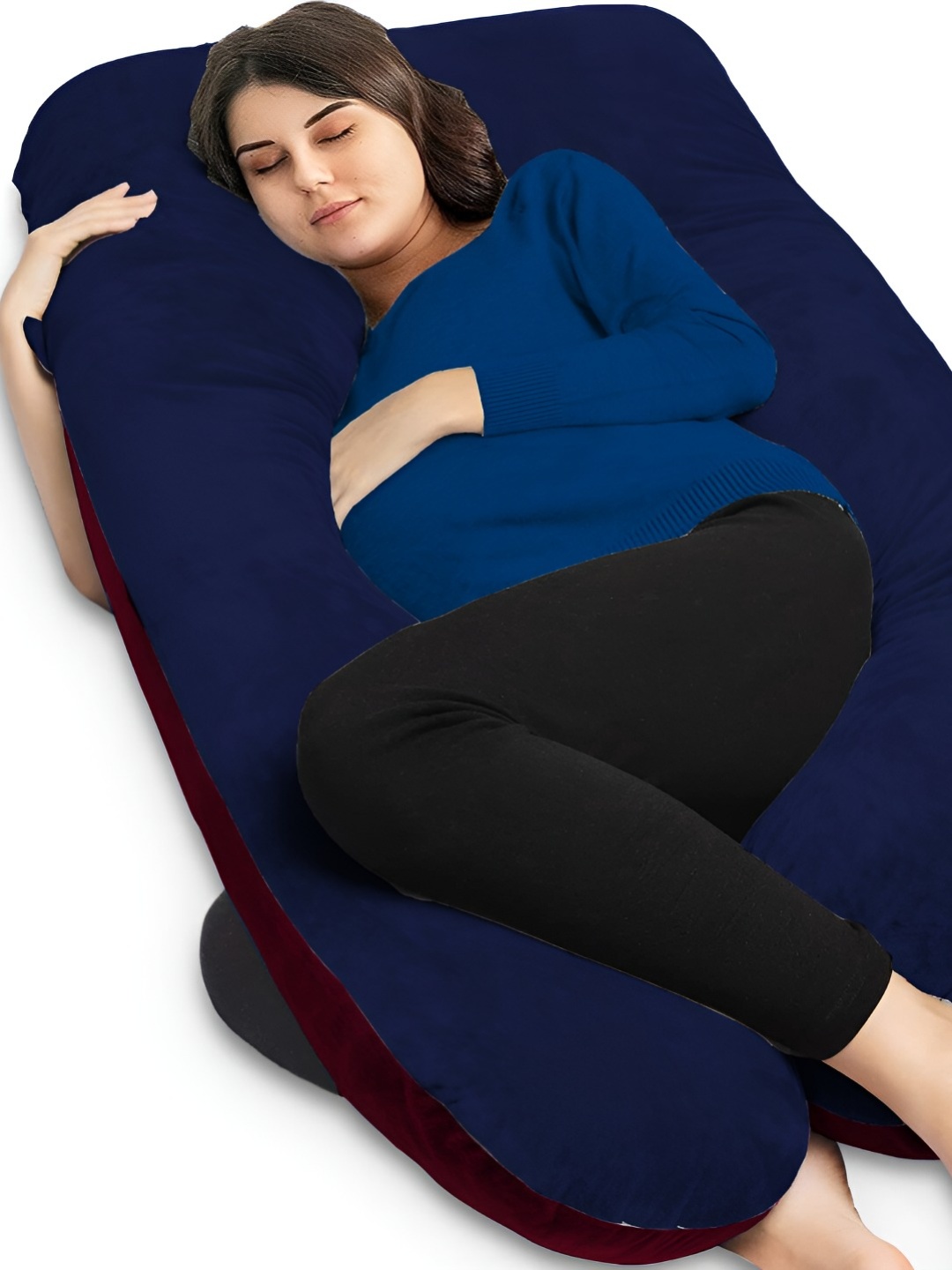 Mom's Moon Navy Blue & Maroon Lightweight Full Body Support Maternity Pillow
