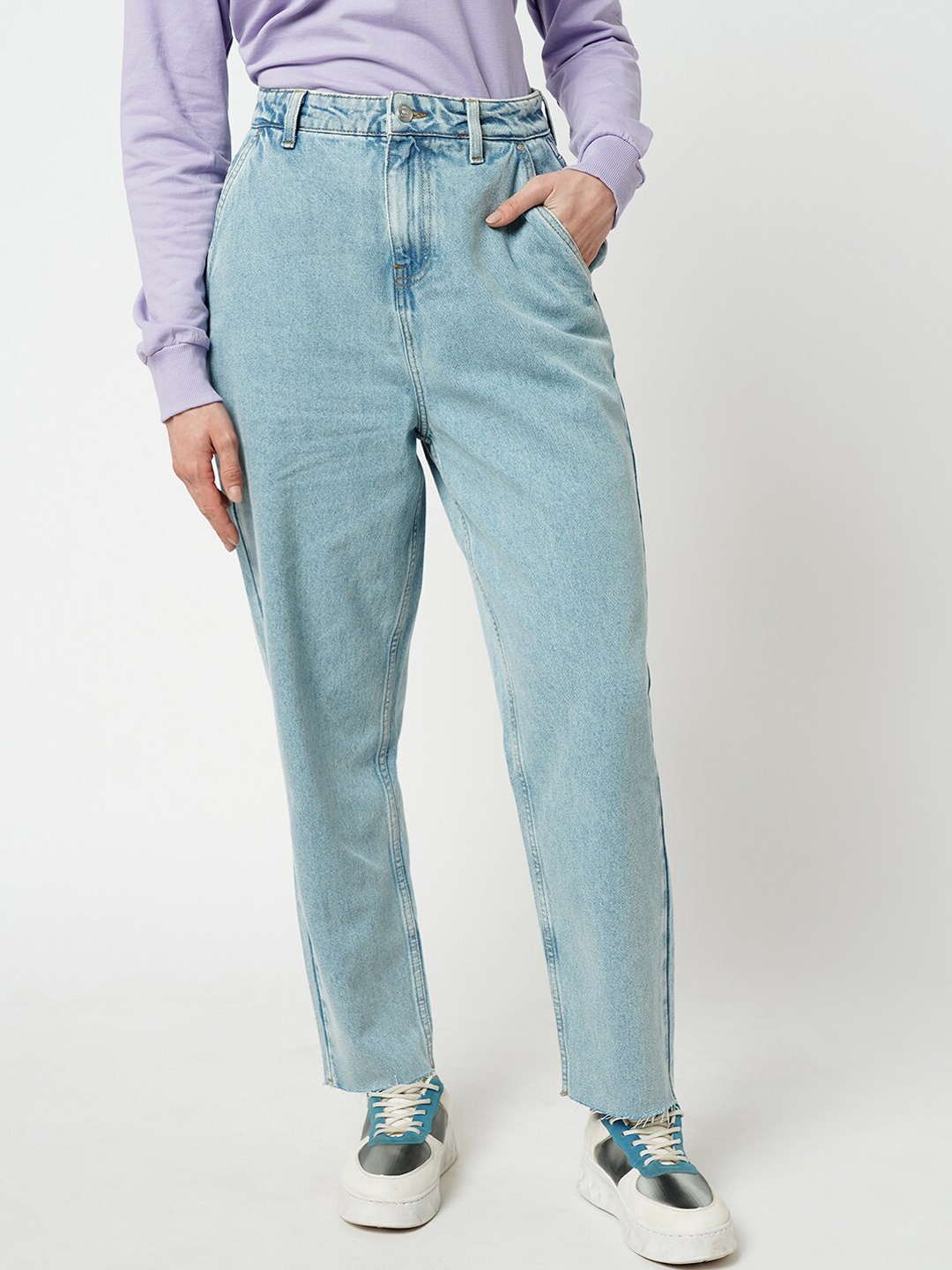 

ONLY Women High-Rise Clean Look Heavy Fade Pure Cotton Jeans, Blue