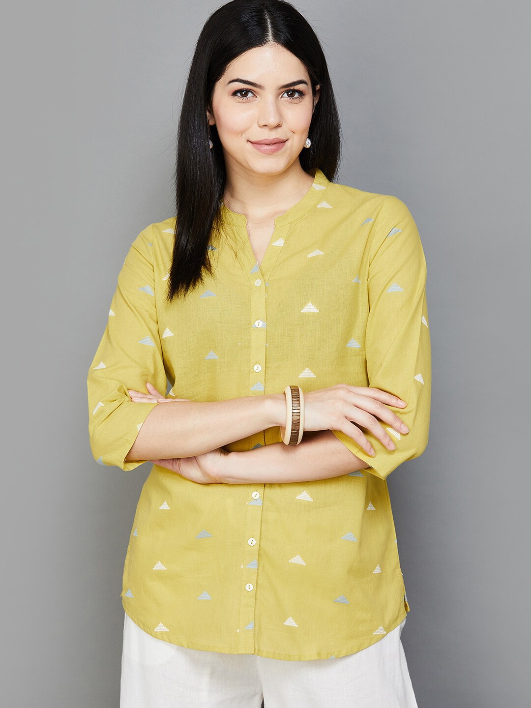

Melange by Lifestyle Printed Pure Cotton Kurti, Yellow