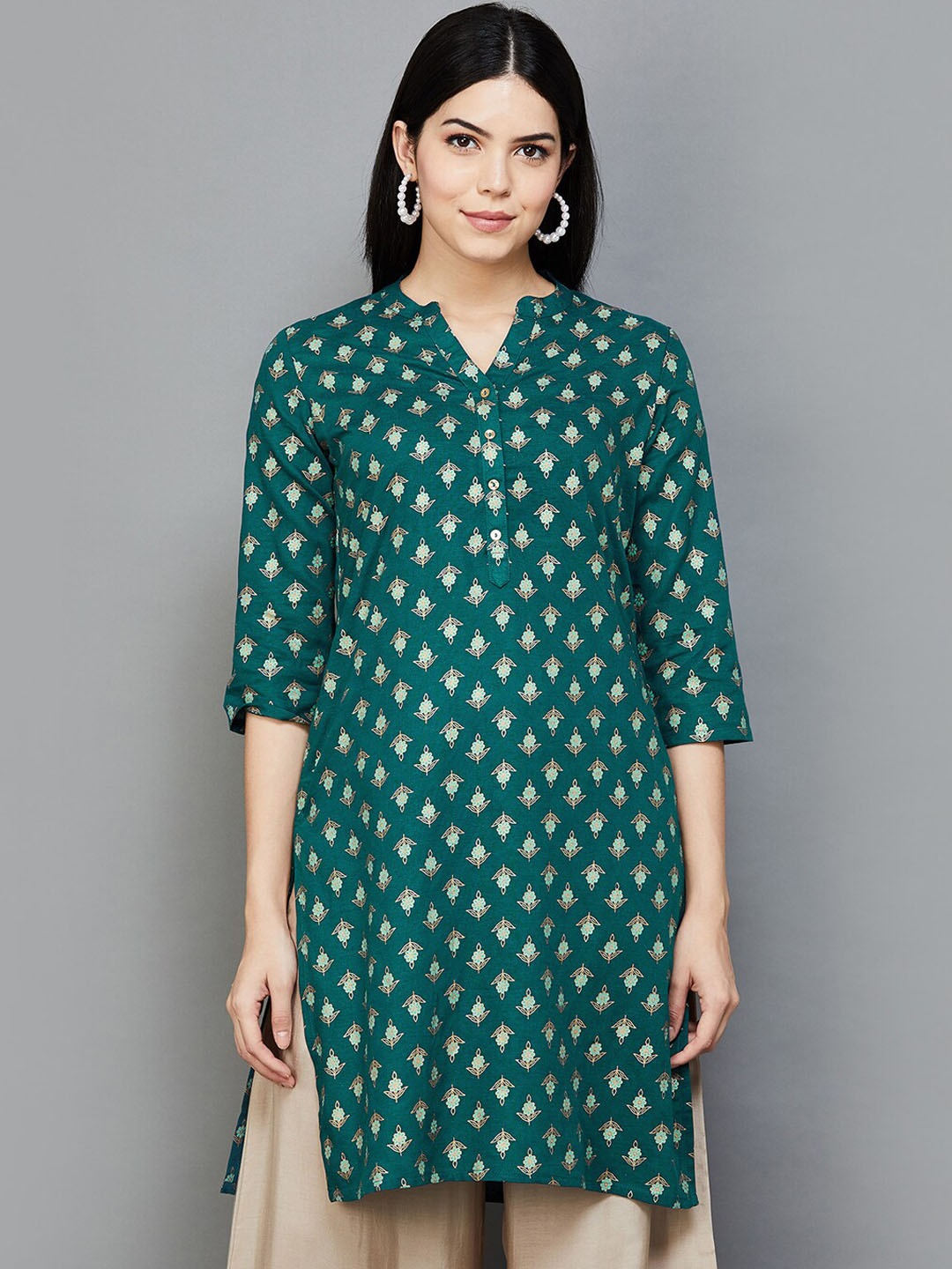 

Melange by Lifestyle Floral Printed Straight Kurta, Teal