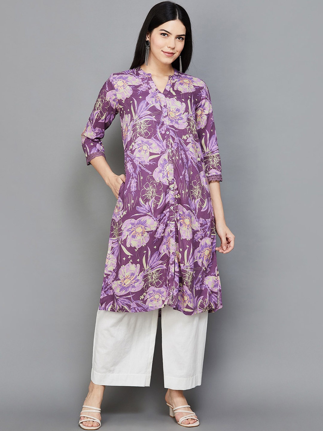

Melange by Lifestyle Floral Printed A-Line Kurta, Pink