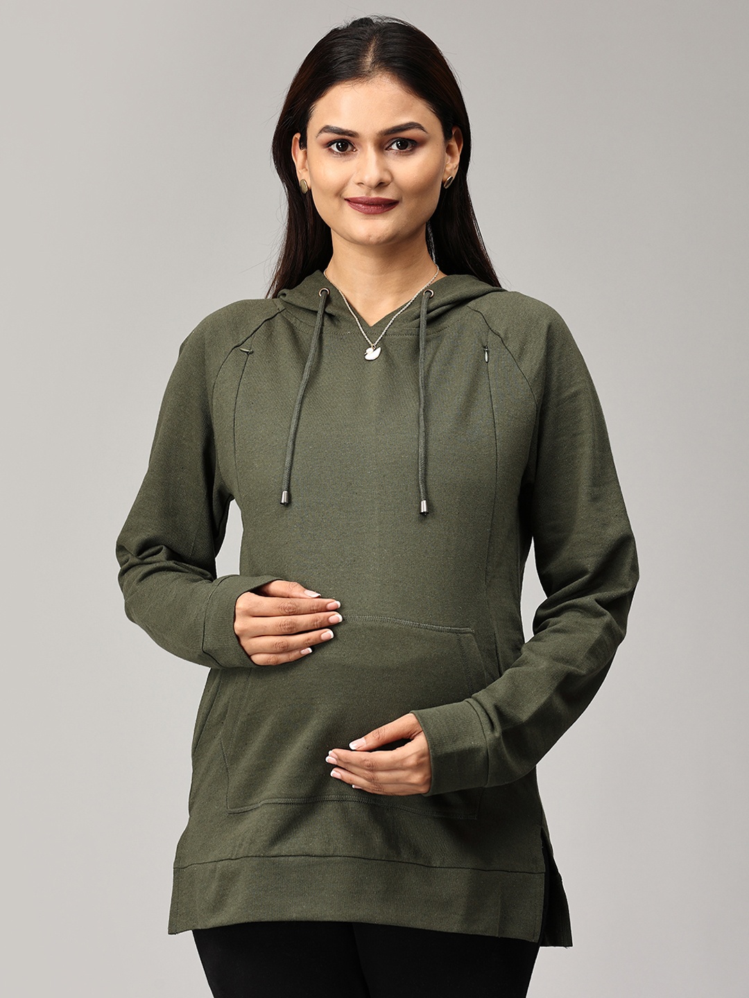 

The Mom Store Hooded Maternity Sweatshirt, Olive