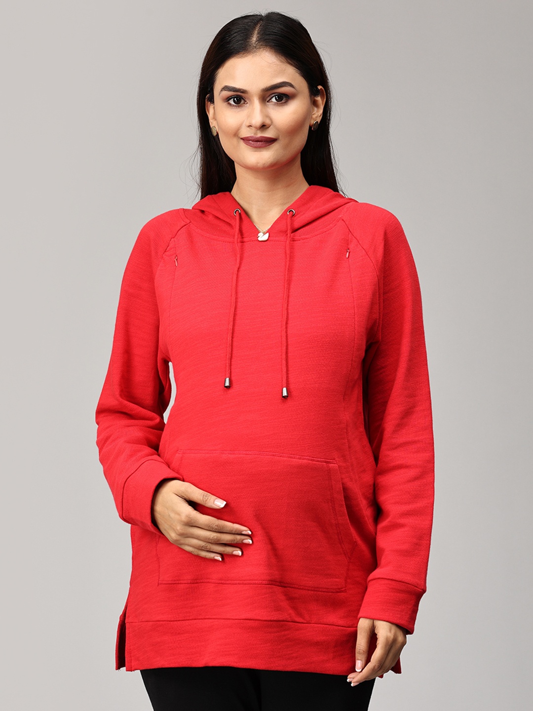 

The Mom Store Hooded Maternity Sweatshirt, Red
