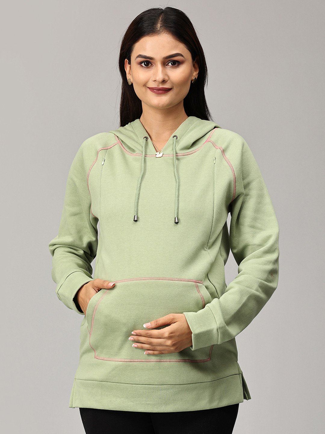 

The Mom Store Hooded Cotton Fleece Maternity Sweatshirt, Green