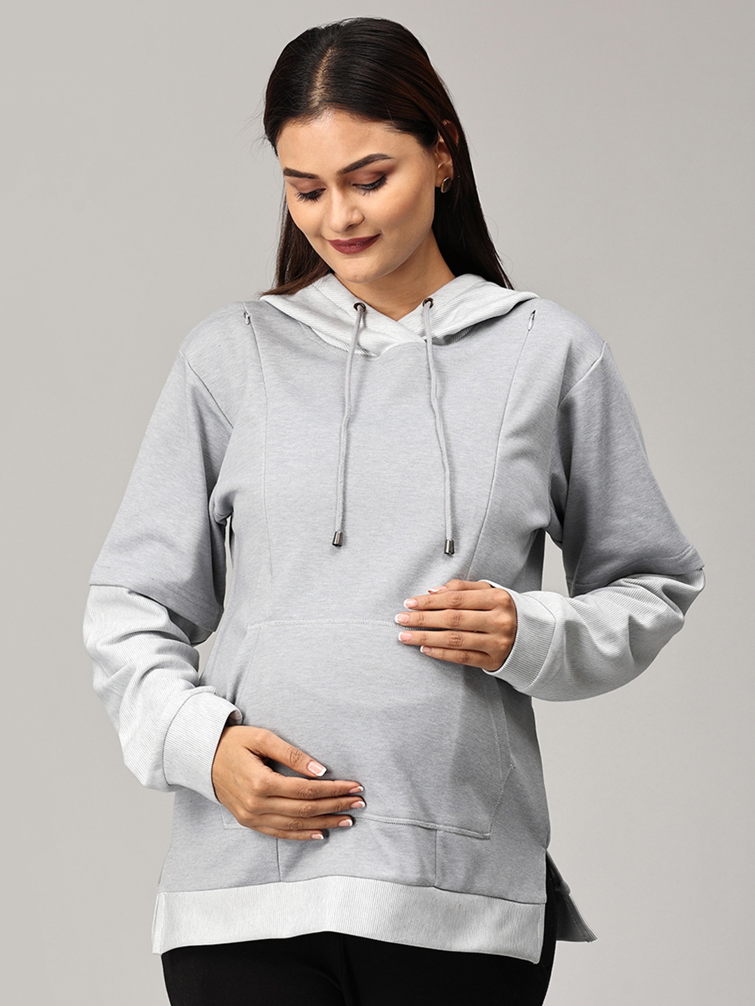 

The Mom Store Hooded Maternity Pullover, Grey