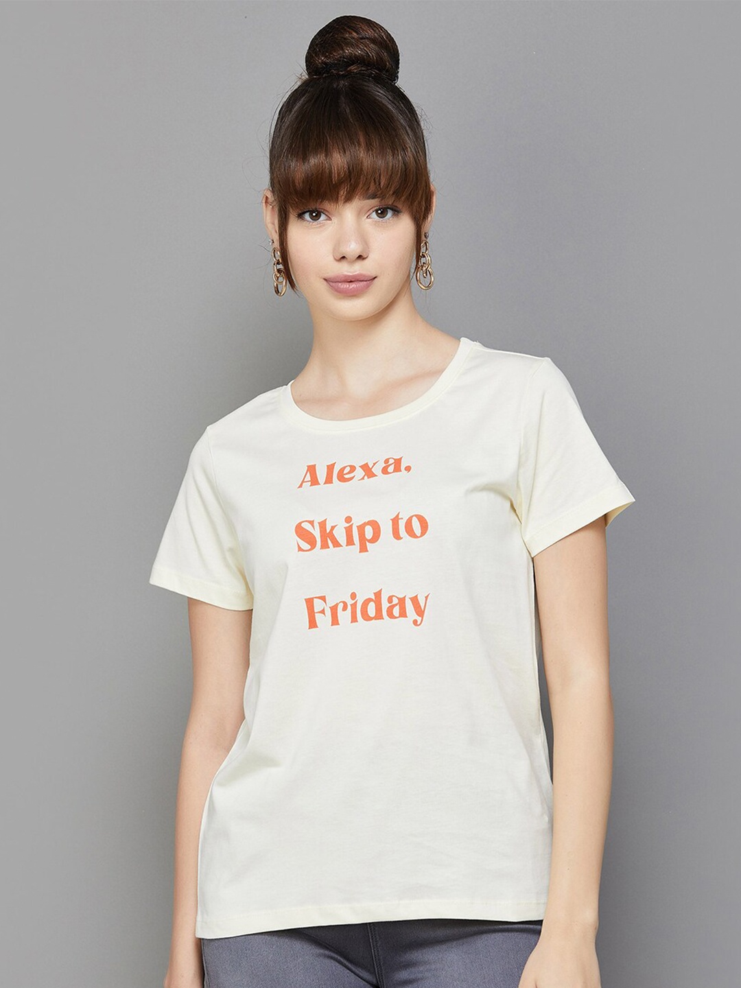 

Fame Forever by Lifestyle Typography Printed Pure Cotton T-shirt, Beige