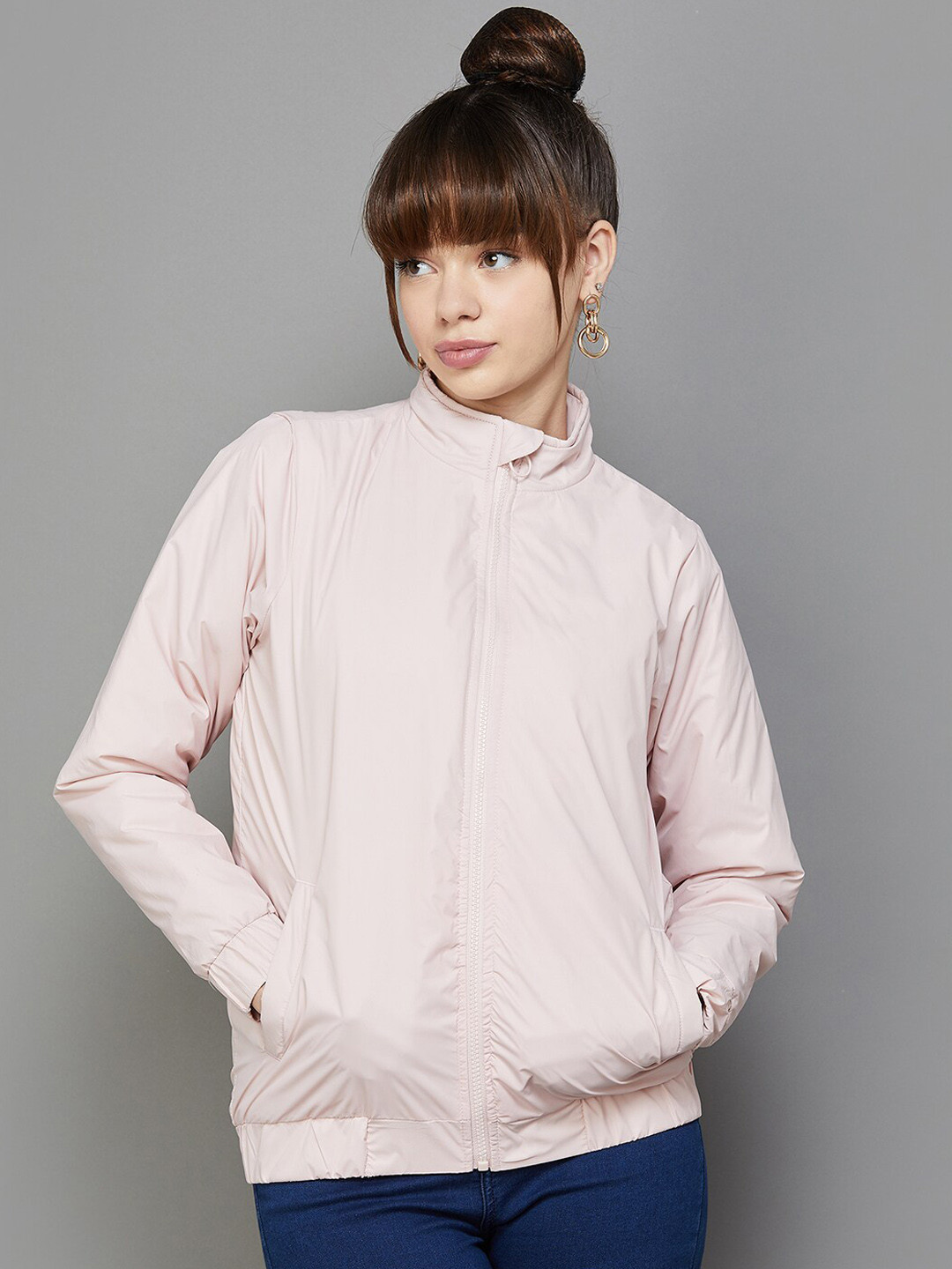 

Fame Forever by Lifestyle Mock Collar Padded Jacket, Pink