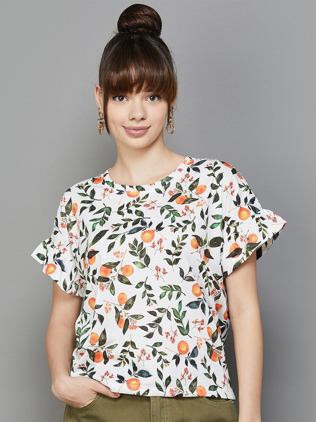

Fame Forever by Lifestyle Floral Printed Cotton Top, Off white
