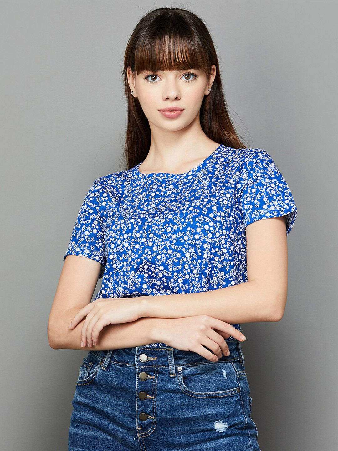 

Fame Forever by Lifestyle Floral Printed Cotton Top, Blue