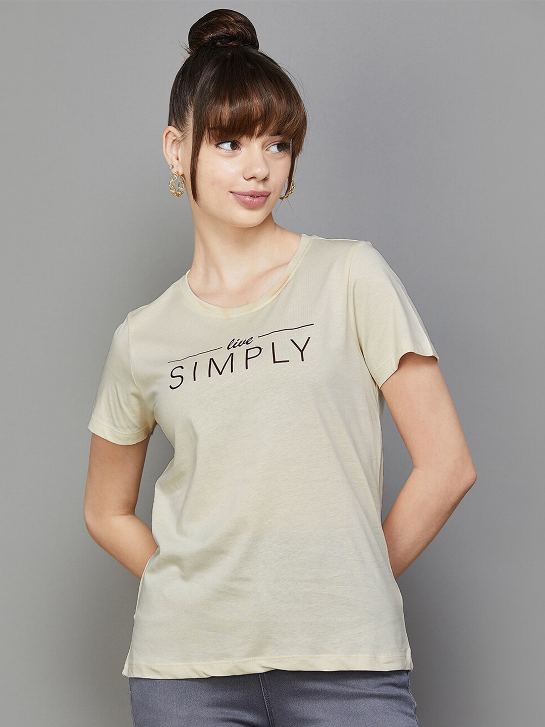 

Fame Forever by Lifestyle Typography Printed Cotton, Beige