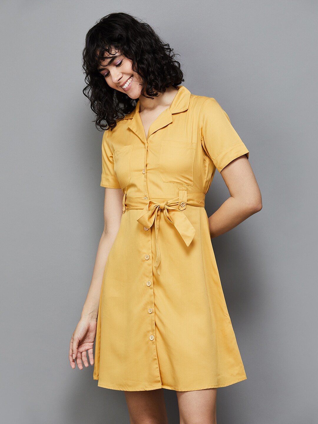 

Fame Forever by Lifestyle Lapel Collar Shirt Dress, Mustard