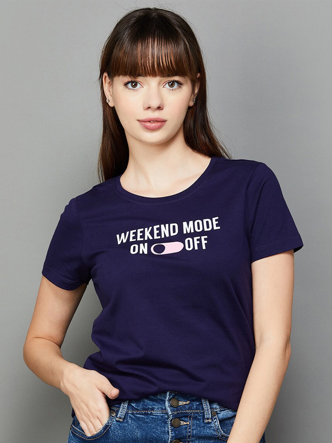 

Fame Forever by Lifestyle Typography Printed Pure Cotton T-shirt, Navy blue