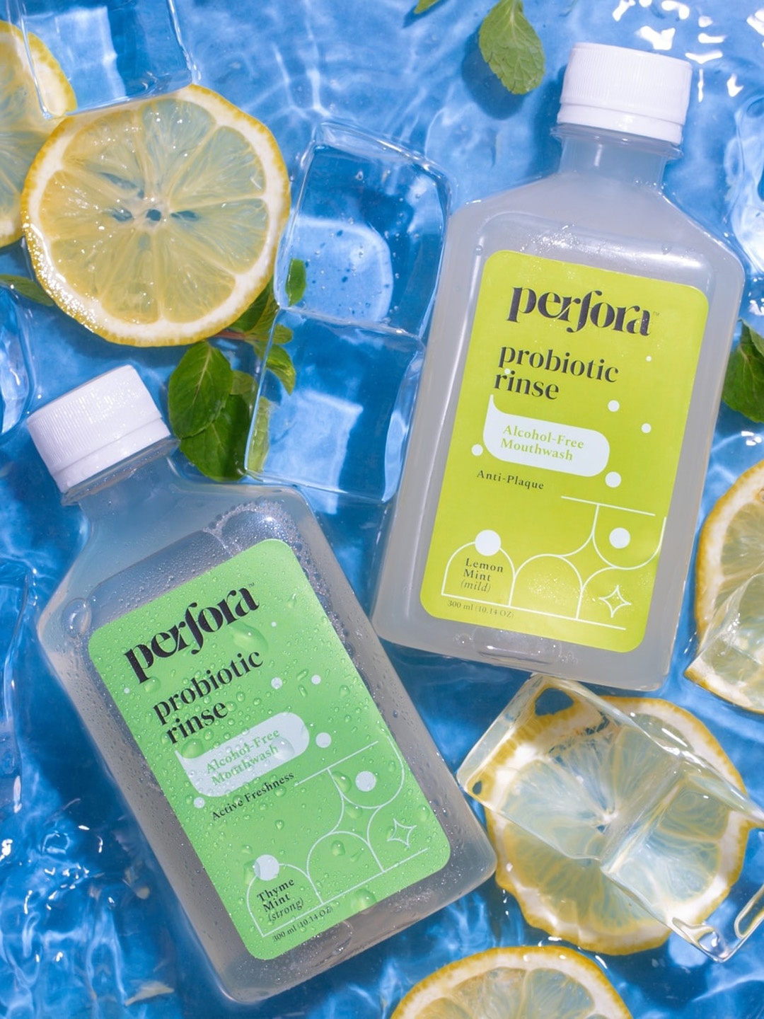 

Perfora Set Of 2 Probiotic Rinse Alcohol-Free Lemon & Thyme Mint Mouthwash - 300 ml Each, Green