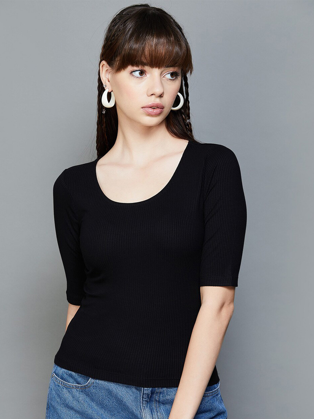 

Ginger by Lifestyle Scoop Neck Fitted Top, Black