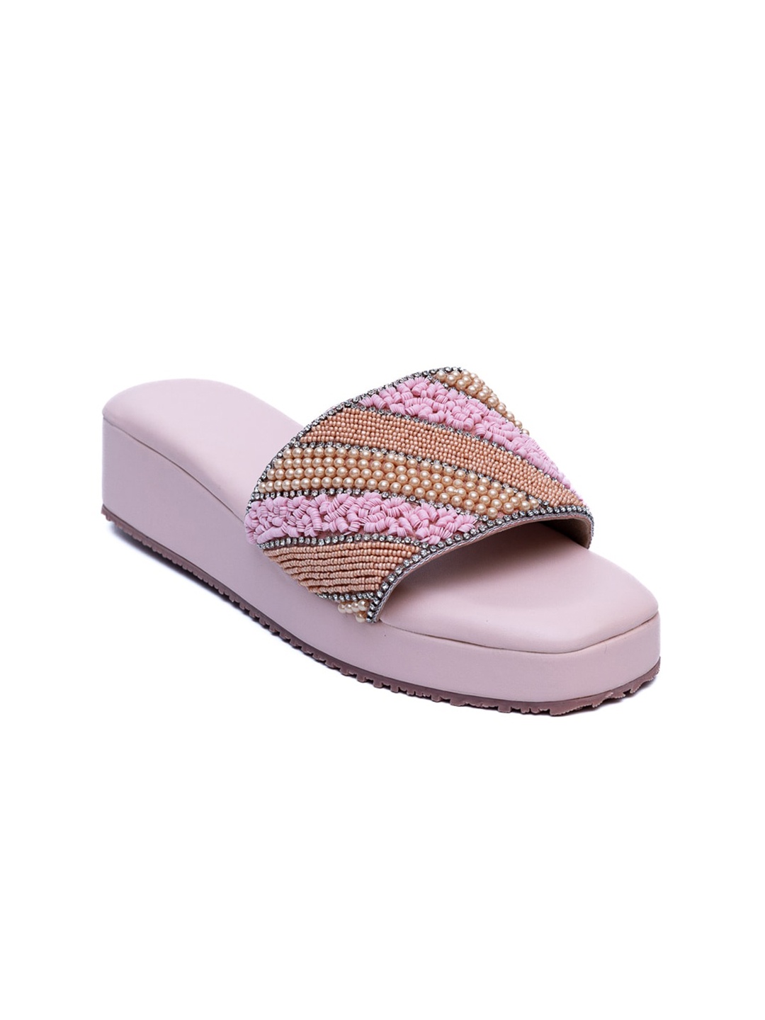 Dapper Feet-Fancy Nancy Ethnic Embellished Flatform Heels, Pink